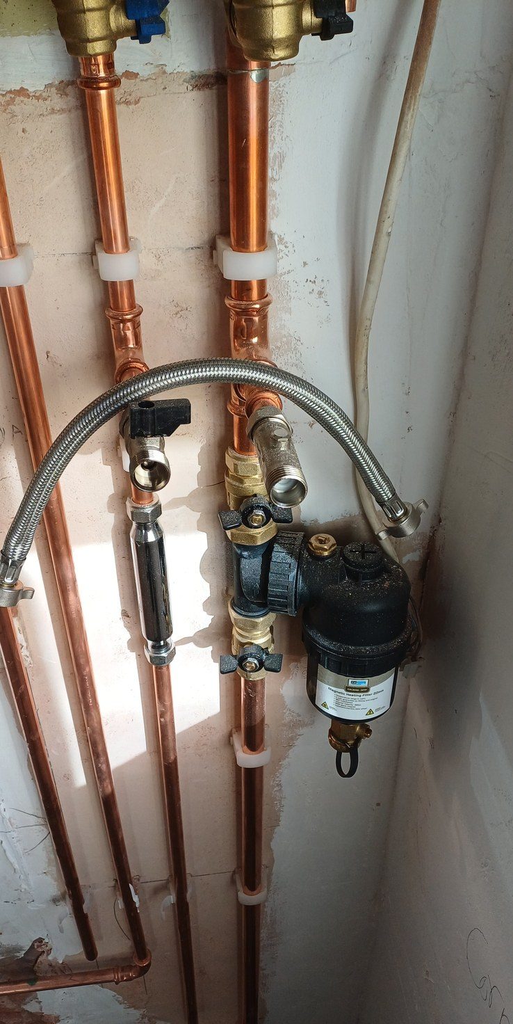 New copper first fix with brass isolating valves, so one tap can be shut off without draining the house.